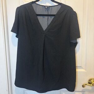 Hilary Radley Black V-Neck Flutter Sleeve Blouse with White Micro Dots